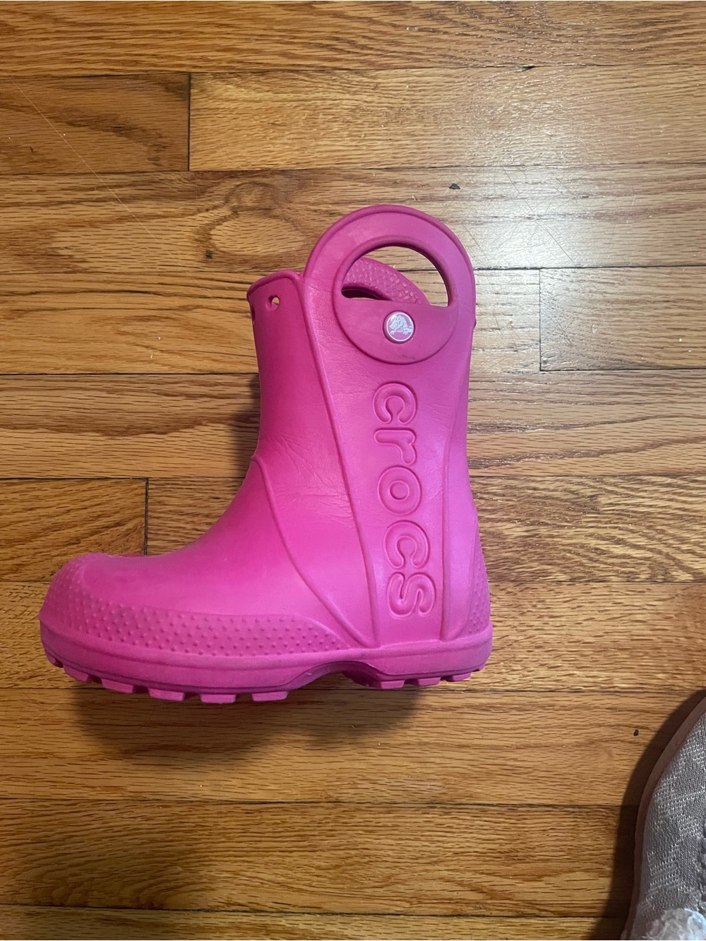 CROCS Kids Waterproof Handle Rain Boot in Bright Pink